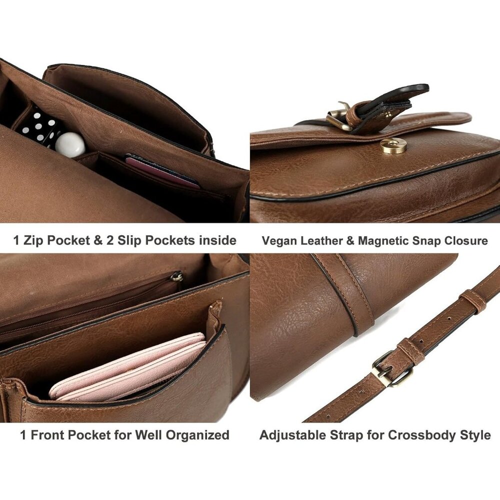 〽️Women Dark Brown Leather Small Saddle Purse and Boho Cross Body Handbags - Picture 5 of 6